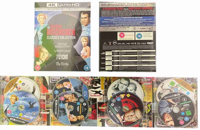 szczegóły Alfred Hitchcock kolekce (Okno do dvora, Psycho, Vertigo, Ptáci) 4K UHD Blu-ray